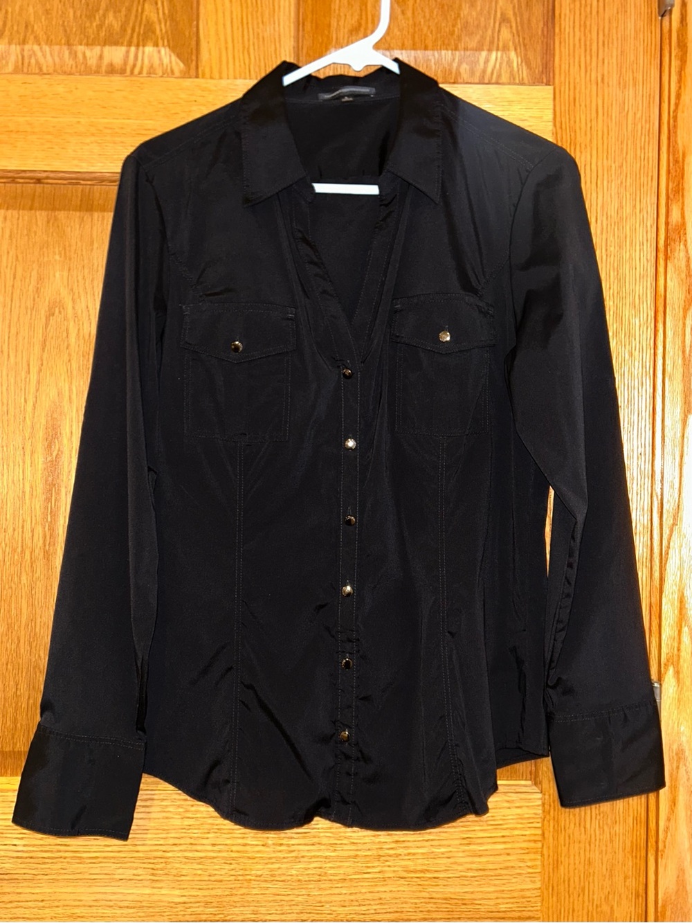 Express Black Faux Button Up Top Large